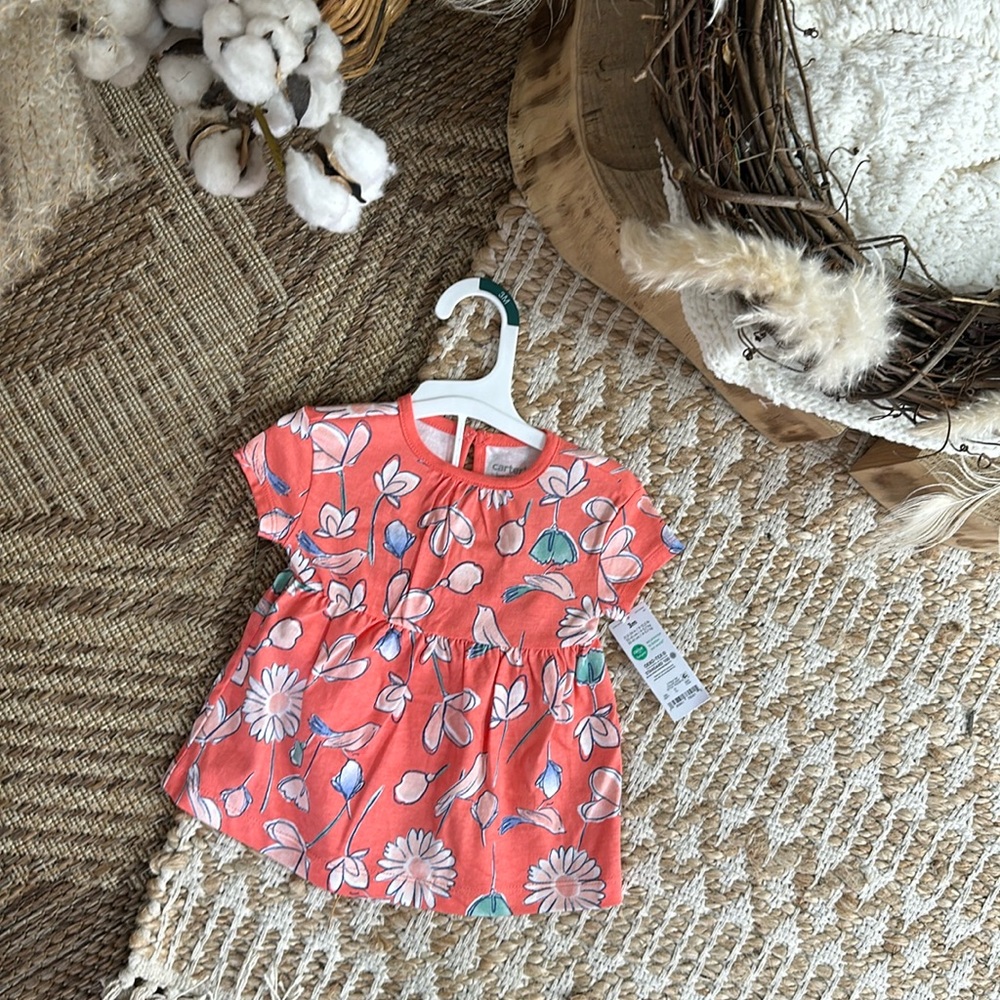NWT Orange Floral Dress with Matching Undies // Carters // 3m